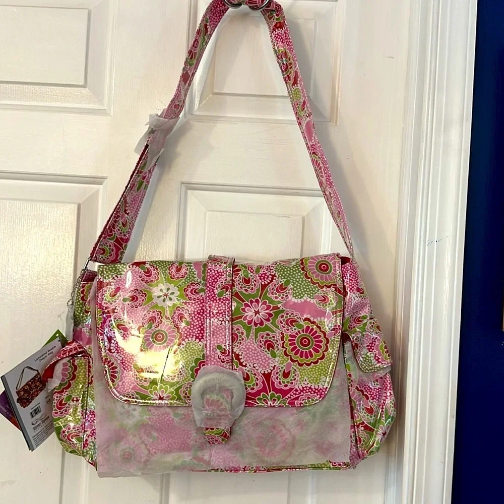 NWT Kalencom Laminated Buckle Diaper Bag, Gypsy Paisley Cotton Candy